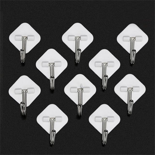 10Pcs/Set Wall Hook Key Holder Shelf White Small Plastic Hanging Strong Self-Adhesive 4-Shaped Home Bathroom Kitchen Accessories