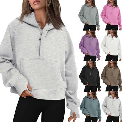 Women's Half Zip Pullover Fleece Lined Hoodie with Front Pocket Casual Long Sleeve Sweatshirt