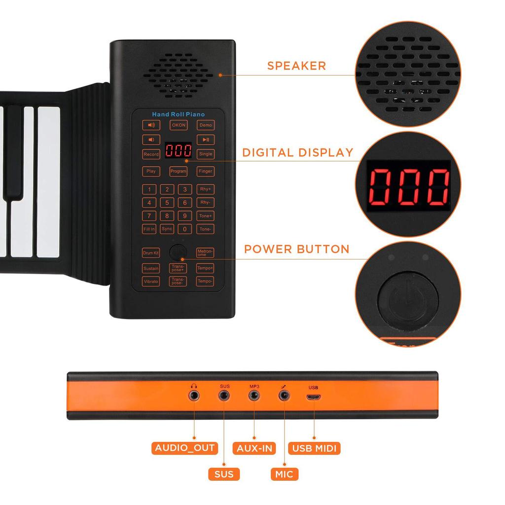 Roll-Up-Klavier 88 Tasten Wiederaufladbar Tragbar Elektrisch Faltbar mit 128 Rhythmen 128 Klängen für Anfänger