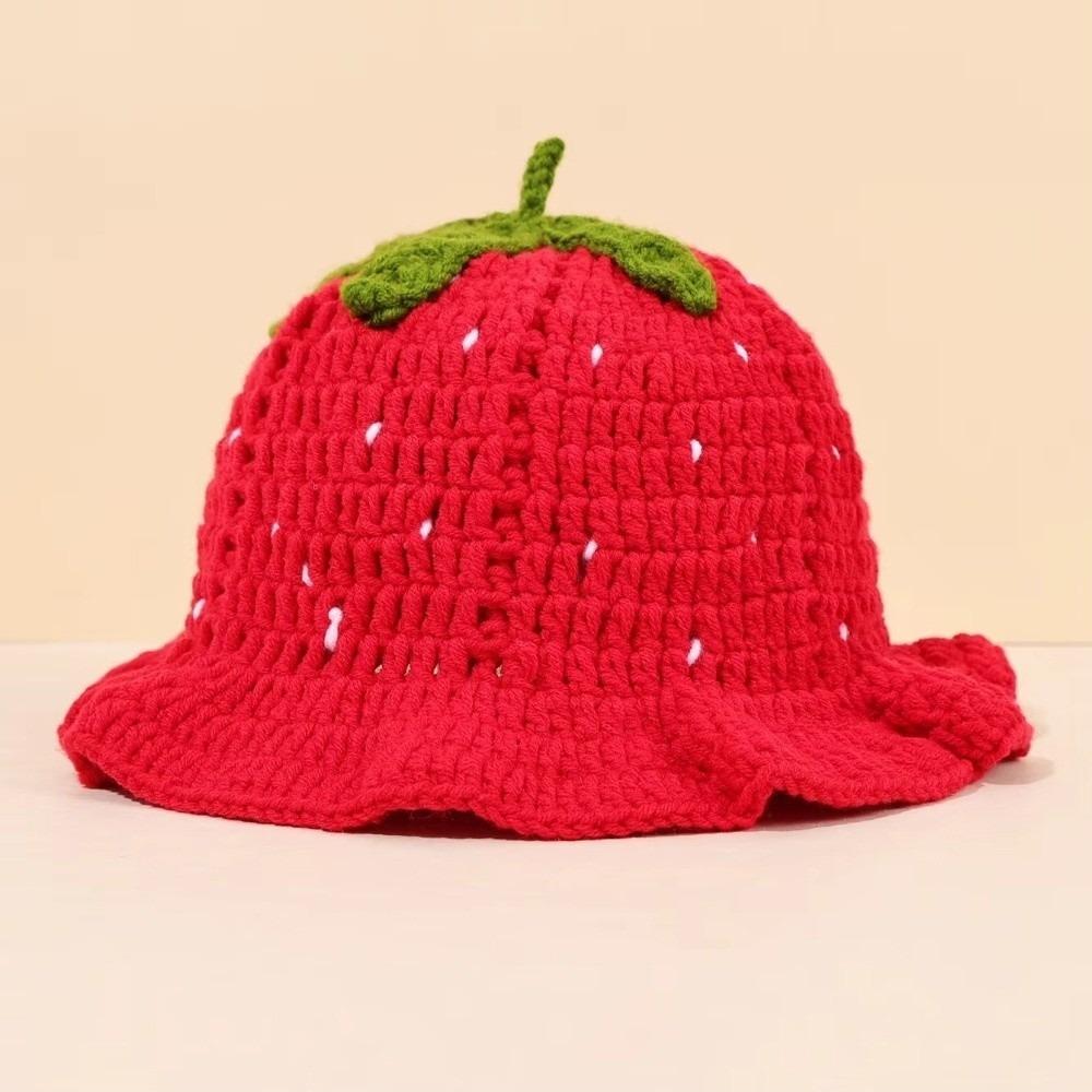 Handmade Knitted Hat Red Basin Hat Cute Fisherman Hat  for Girl
