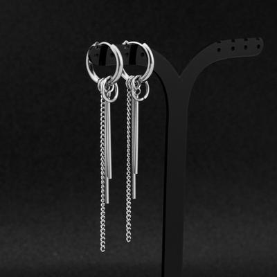 New Fashion Stainless Steel Long Chain Tassel Pendent Earrings Hoop Personality Ear Clips for Unisex Hip-hop Punk Rock Trendy