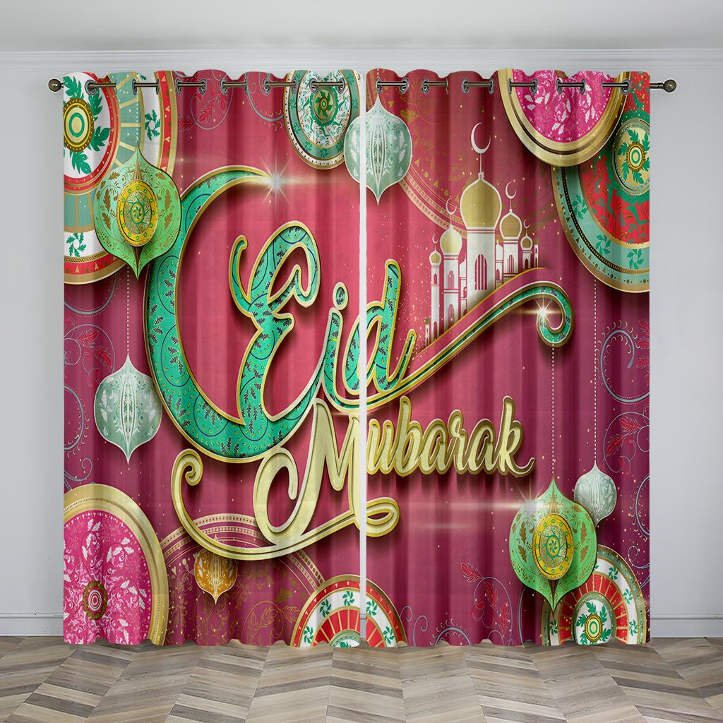 Islamic Traditional Festivals Eid Decorative Curtains 2 Panel Deluxe Living Room Bedroom Window Decorative Curtains