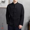 White Black Spring Men Autumn Shirt Collar Long Sleeve Pockets Disc Button Blue Traditional Kung Fu Tai Chi Shirt Soft Chinese Style Men