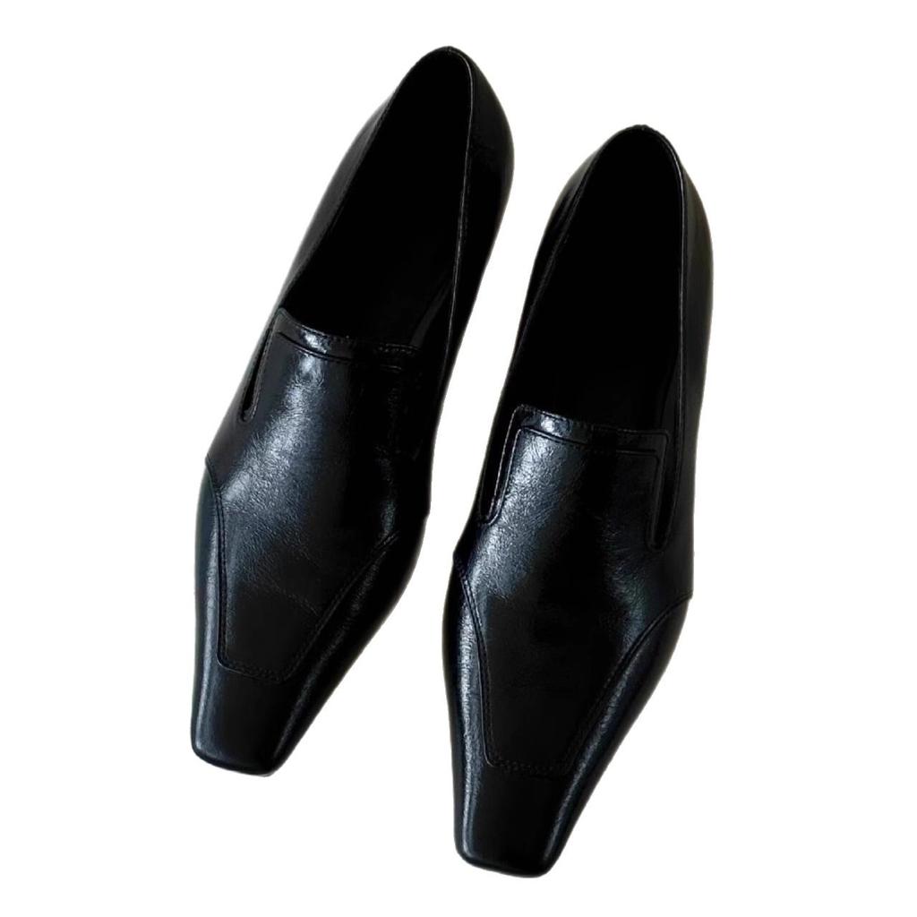 Cowhide Version~ Genuine Leather Small Square Head Low Heel Women's Muller Shoes Versatile Temperament Leather Shoes Mary Jane Commuter Single Shoes W