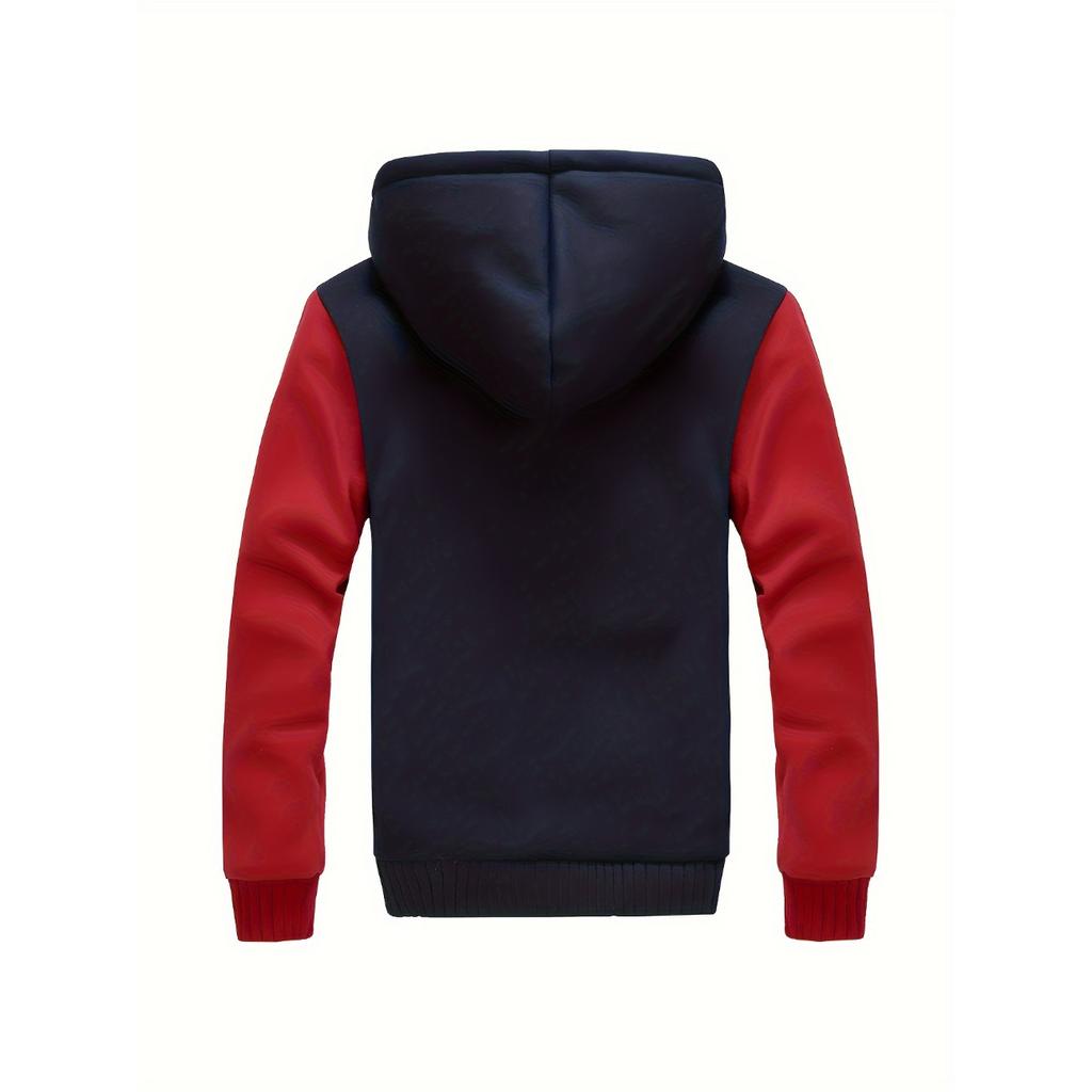 Men's Casual Warm Fleece Hooded Coat, Warm Thick Zip Up Hoodie for Fall Winter