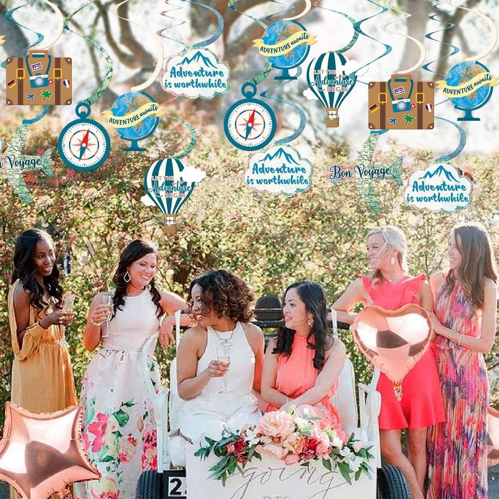 30CT Travel Themed Hanging Swirl Decorations Adventure Awaits Bon Voyage Farewell Retirement Themed Party Around The World Wedding Shower Party
