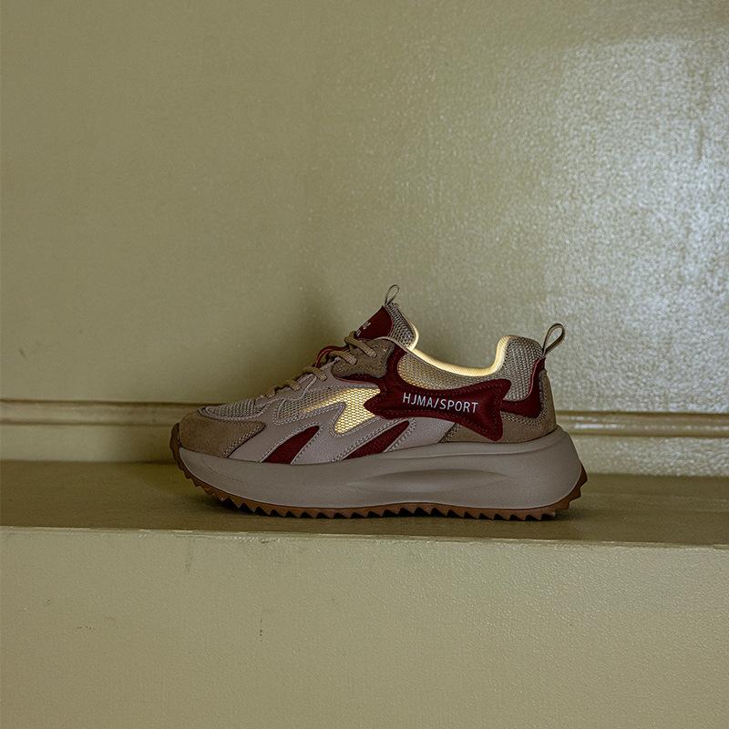 2025 Sommer neue dicksohlige farblich passende Dad-Schuhe Nische Leder Sportschuhe atmungsaktiv bequem vielseitig lässig Damenschuhe