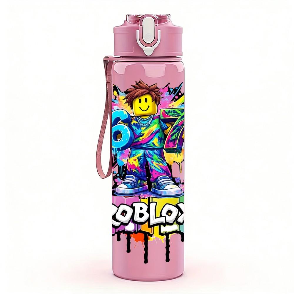 1PC Colorful Roblox Character Art 750ml Color Plastic Sports Water Bottle Leakproof Flip Straw Lid Suitable for Sports Office Home Use