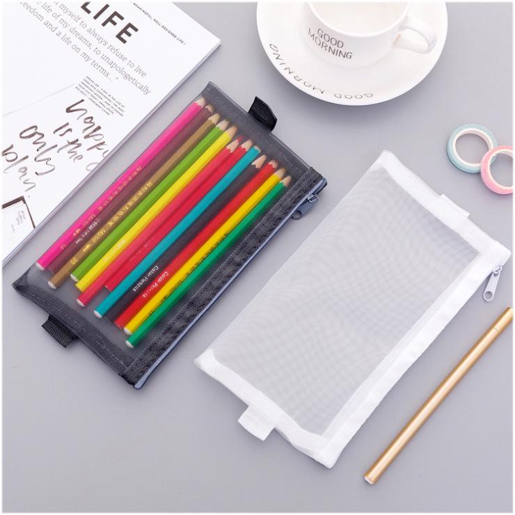 Large Capacity Transparent Mesh Pencil Case for Students - Portable and Durable