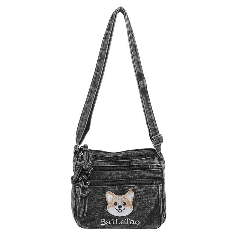 Винтажная джинсовая сумка Женская сумка через плечо Большая вместимость Много карманов Легкая сумка на плечо чёрный