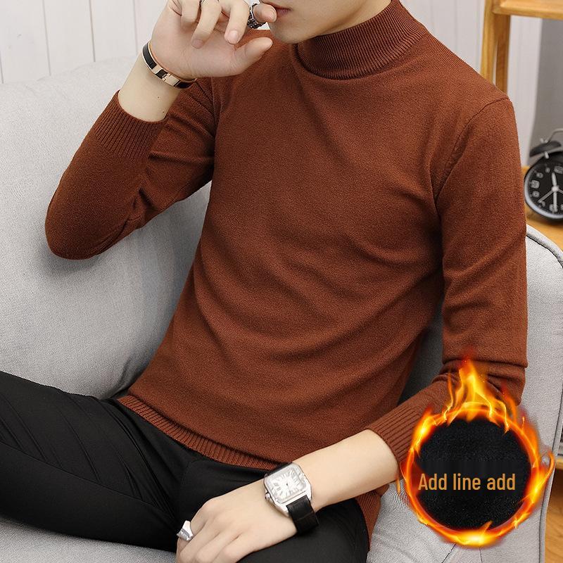 Men's Cross-Border Plus Size Velvet Thick Sweater, Autumn/Winter Half-High Collar Pullover, Trendy Warm Knitwear