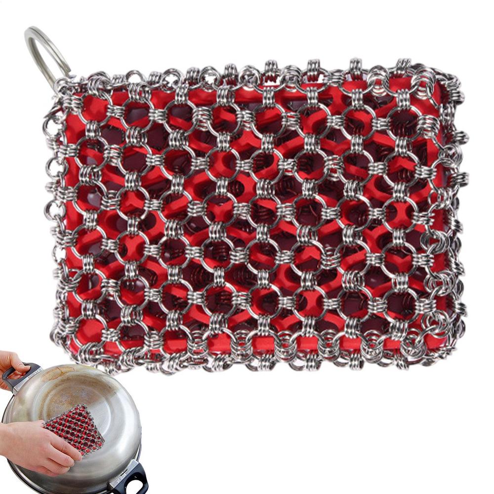 Cast Iron Pan Scrubber Multipurpose Stainless Steel Cast Iron Scrubber Cast Iron Cleaning Tool Metal Pan Scrubber For Grill Pan красный