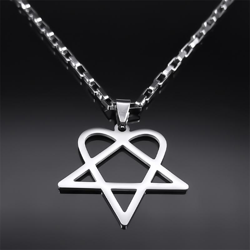 Hip Hop Rock Music Him Heartagram Star Heart Necklace for Women Men Stainless Steel Y2k Black Metal Band Goth Punk Chain Jewelry