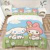 3pcs Cinnamoroll, My Melody Breathable Polyester Bedding Set Soft Duvet Cover and 2 Pillowcases,Suitable for All Seasons, 082603b