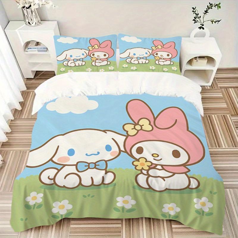 3pcs Cinnamoroll, My Melody Breathable Polyester Bedding Set Soft Duvet Cover and 2 Pillowcases,Suitable for All Seasons, 082603b