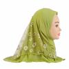 1Pc Headscarf with Flower Girls Hijab Scarf Beautiful Ice Silk Kids Solid Color Children Headwear Muslim