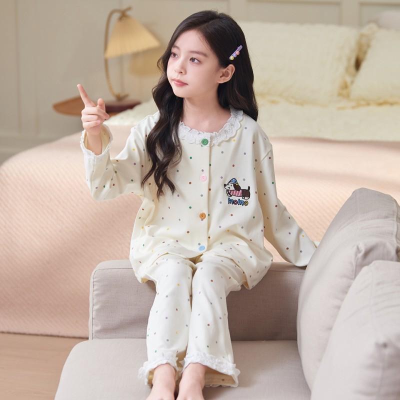 100% Cotton Long Sleeve Girls Pajamas Set Cartoon Print Sleepwear Kids 8 Years Comfortable Home Outfit