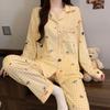 Womens Cute Cartoon Pajamas Set Long Sleeve Loose Loungewear Students Home Wear