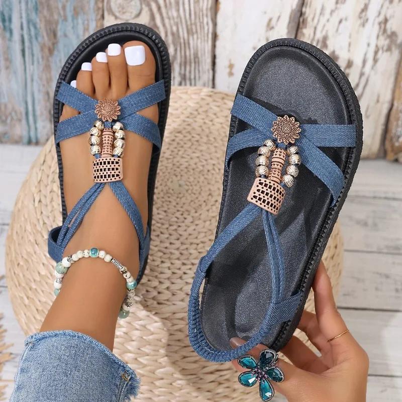 Beaded Mid Heels Women Sandals Summer Slingback Slippers Designer 2024 Fashion Open Toe Flip Flops Luxury Women's Pumps Slides