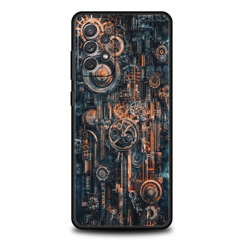 Phone Case for Samsung Galaxy A55 A53 A52 A52S A51 A41 A35 A32 A25 A23 A15 A13 A71 A72 5G Soft TPU Shell Mechanical Gear Pattern