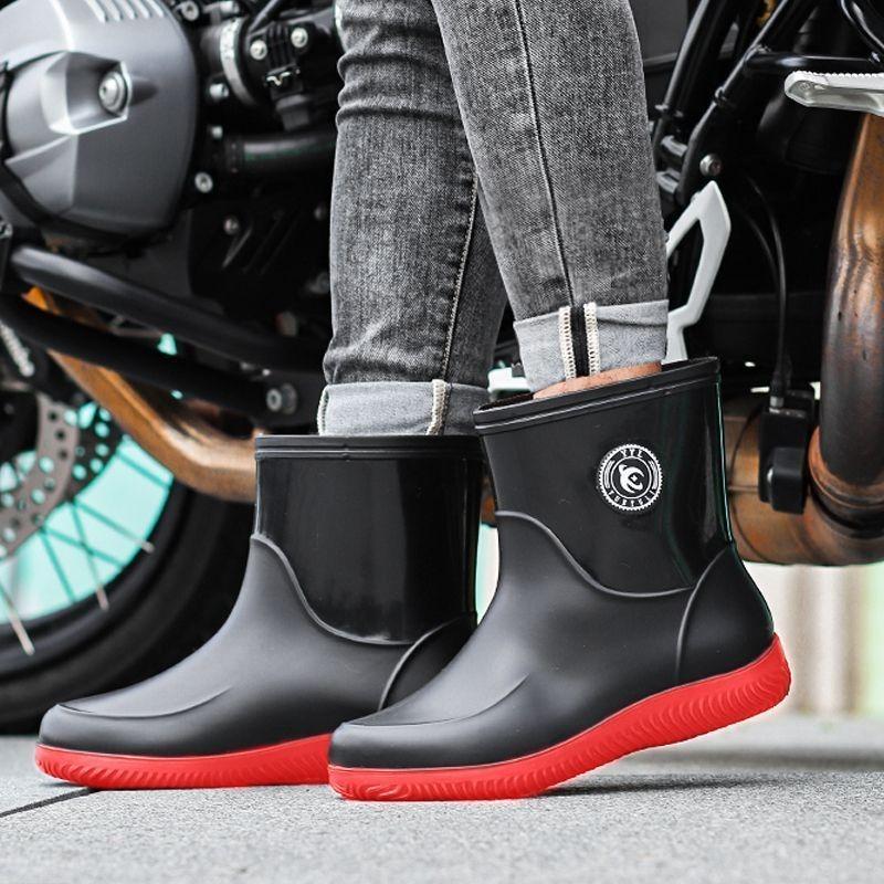 Men's new fashionable outer wear medium tube waterproof shoes outdoor beef tendon sole wear-resistant rain shoes car wash work non-slip rain boots