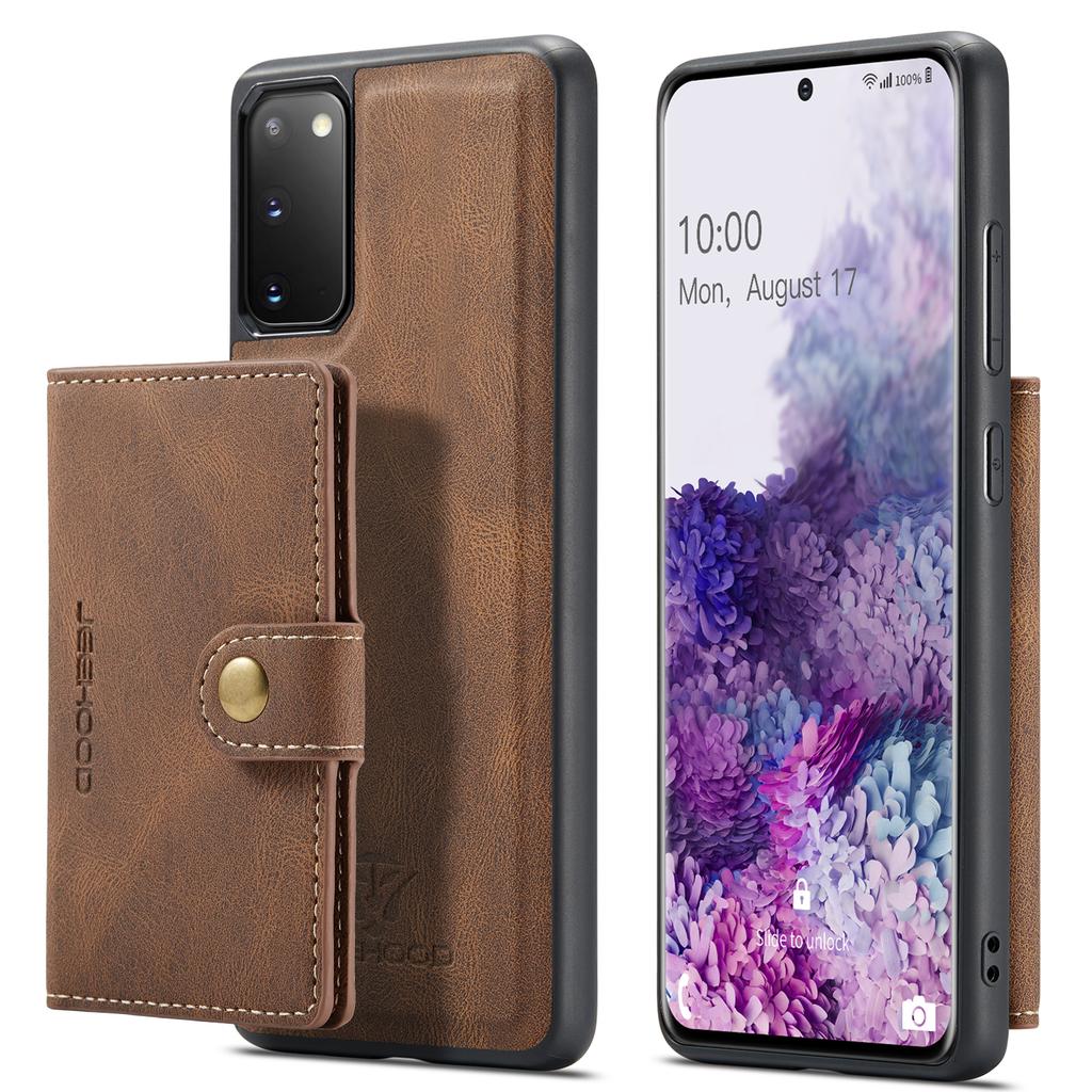 For Samsung Galaxy S20 5G Case JEEHOOD J01 Retro Leather Phone Back Cover with Detachable Magnetic Card Holder