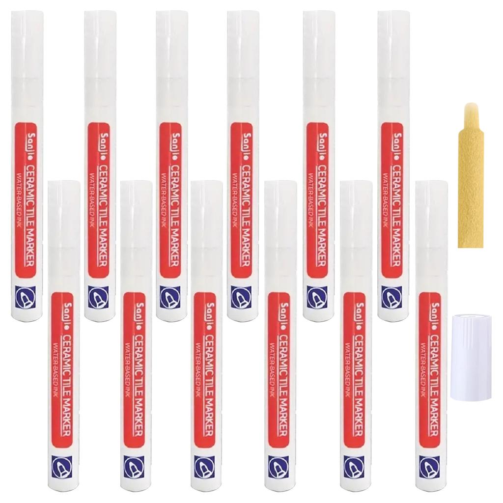 12pcs Grout Pen White Tile Paint Marker: Waterproof Grout Paint, Tile Grout Colorant and Sealer Pen - Beige, Narrow 5mm Tip