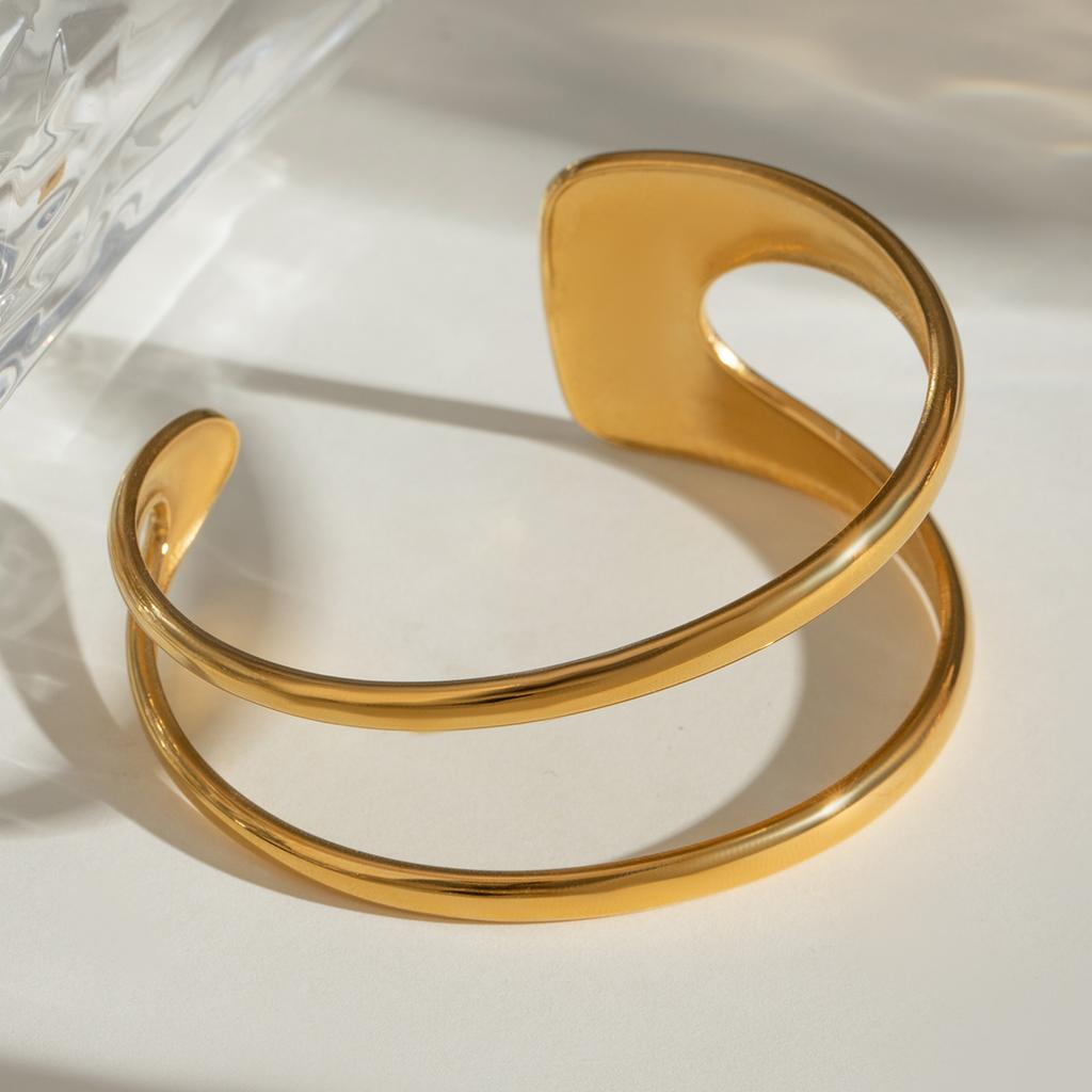 Yori Waterproof Stainless Steel Metal Geometric Open Cuff Bracelet Bangle Statement Gold Color Jewelry Women Bijoux