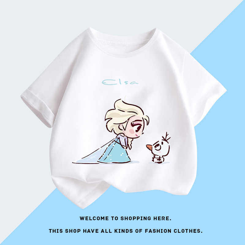 

Disney Cute Princess Cartoon Printed Children s T-shirt 2026 Summer New Cotton Breathable Round Neck Parent Child Short Sleeve 100