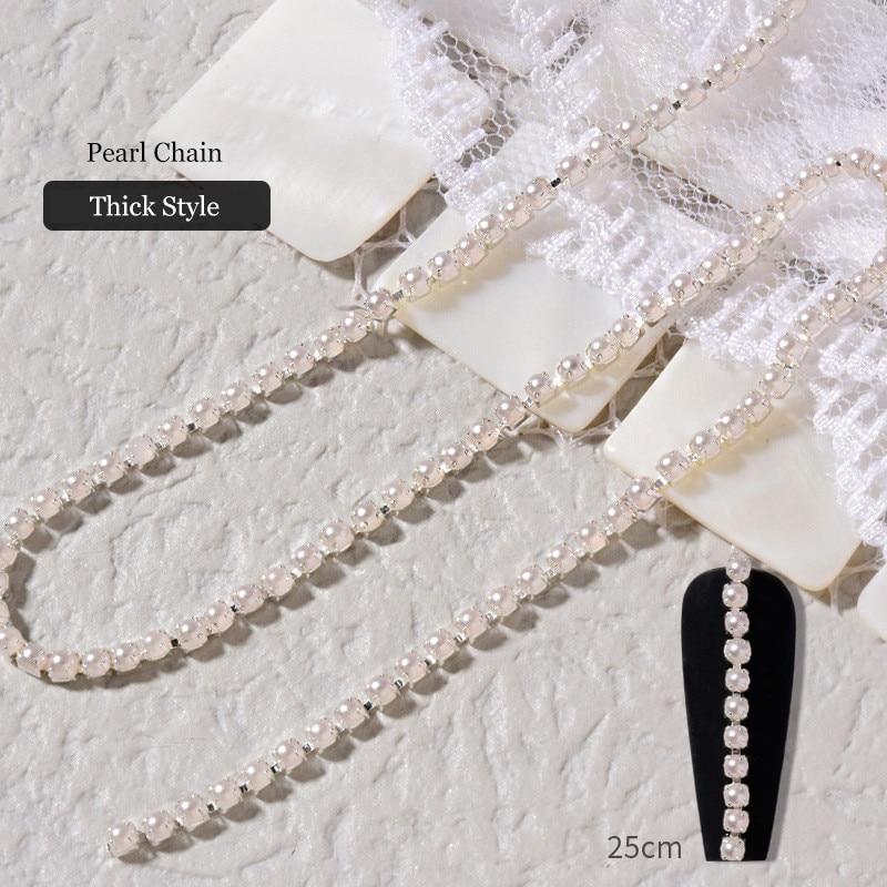 Pearl Claw Chain Nail Rhinestone 3D Metal Silver Diamond Pearl Chain Can Be Cut DIY Nail Art Decorations Accessory