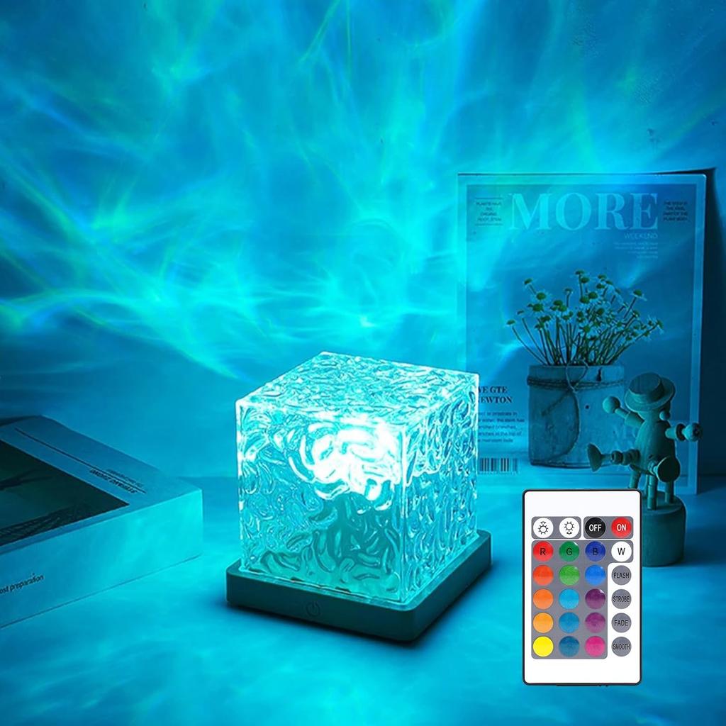 Northern Lights Ocean Wave Projector Light,16 Colors Gradual Rotating Water Cube Lamp,Underwater Projector Light with Remote Control for Kids