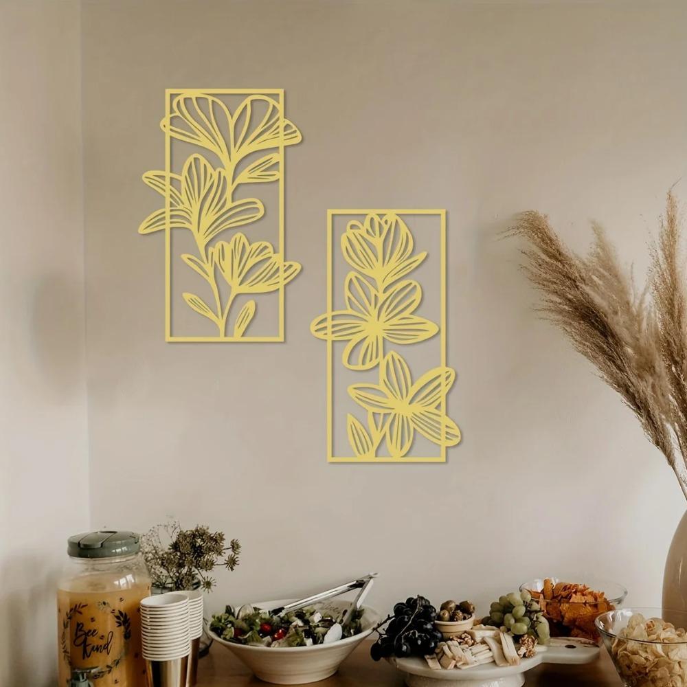 Golden Flower Wall Art - Elegant Floral Metal Décor for Bedroom and Living Room, Stylish Bed and Wall Decoration