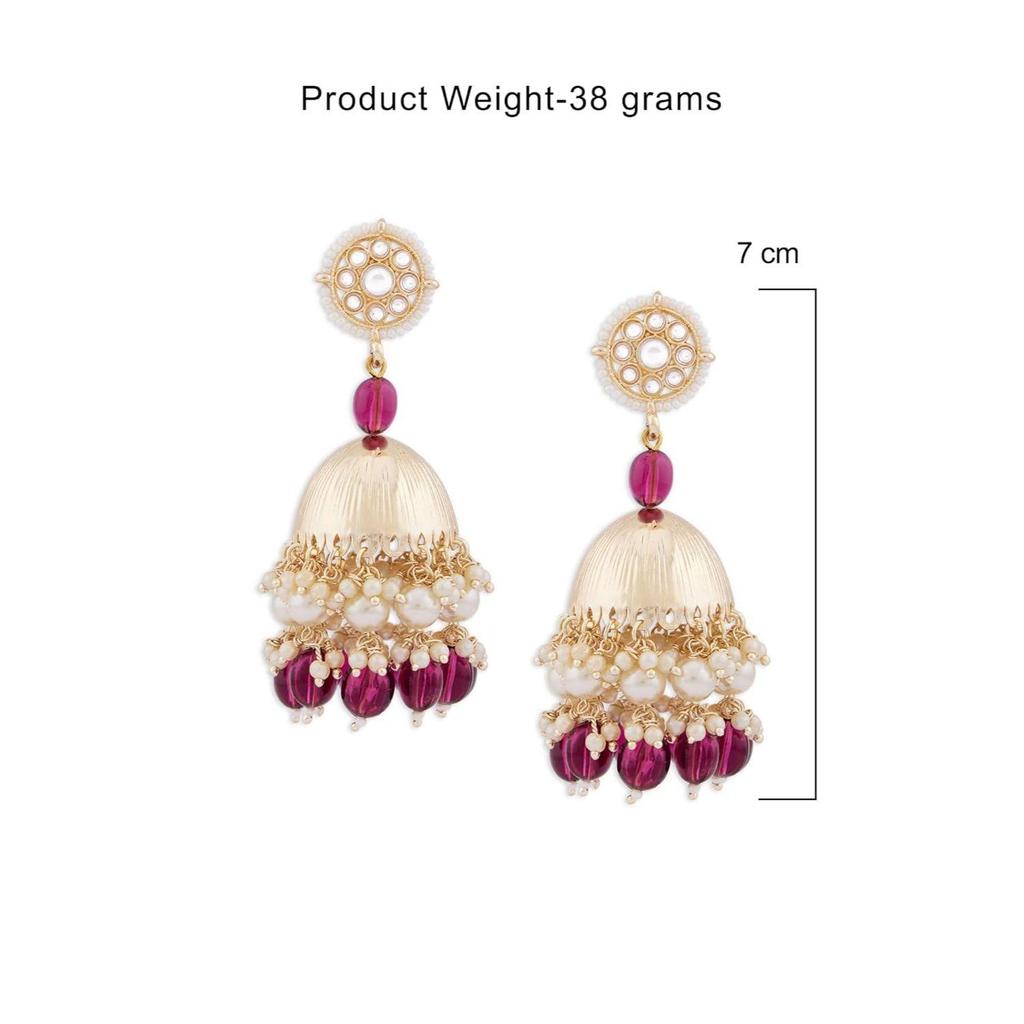 Wine Beads Drop Traditional Kundan Yellow Gold Jhumki Earring For Women