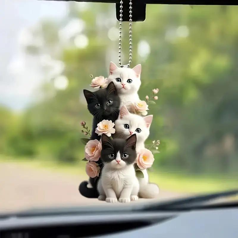 Car Rearview Mirror 2d Cat Hanging Pendant  Animal Shape Ornaments Backpack Accessories Cretive Adorns Decorative Decor for Car