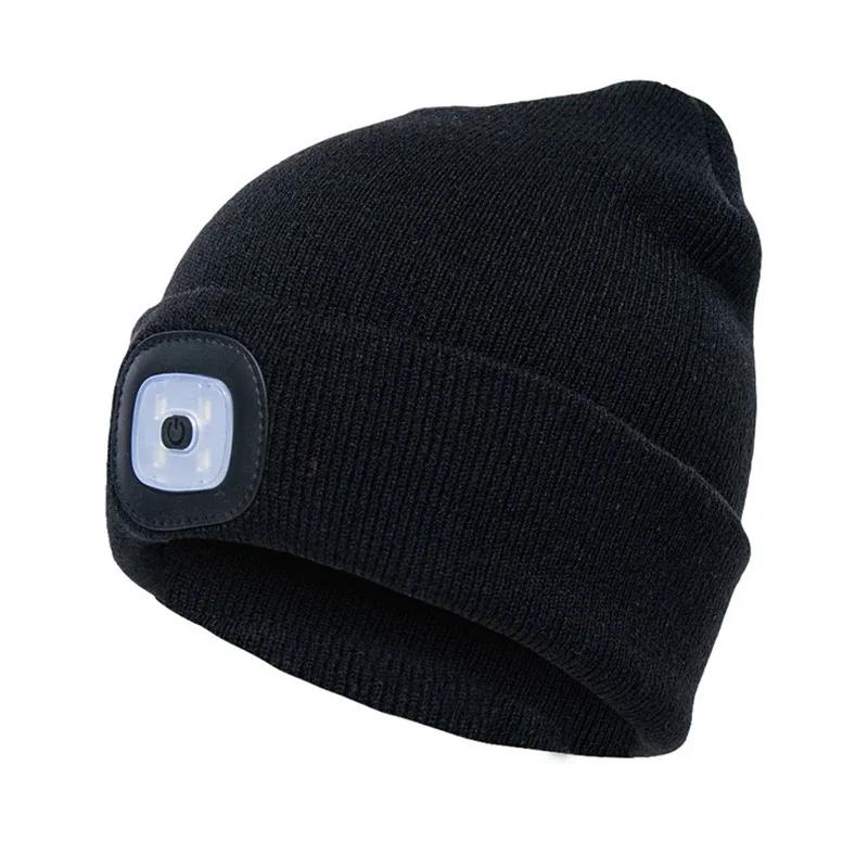 

New LED Luminous Knit Cap Winter Warm Hunting Camping Running Cap Gift Men s Women s Outdoor Fishing Hat One Size чёрный