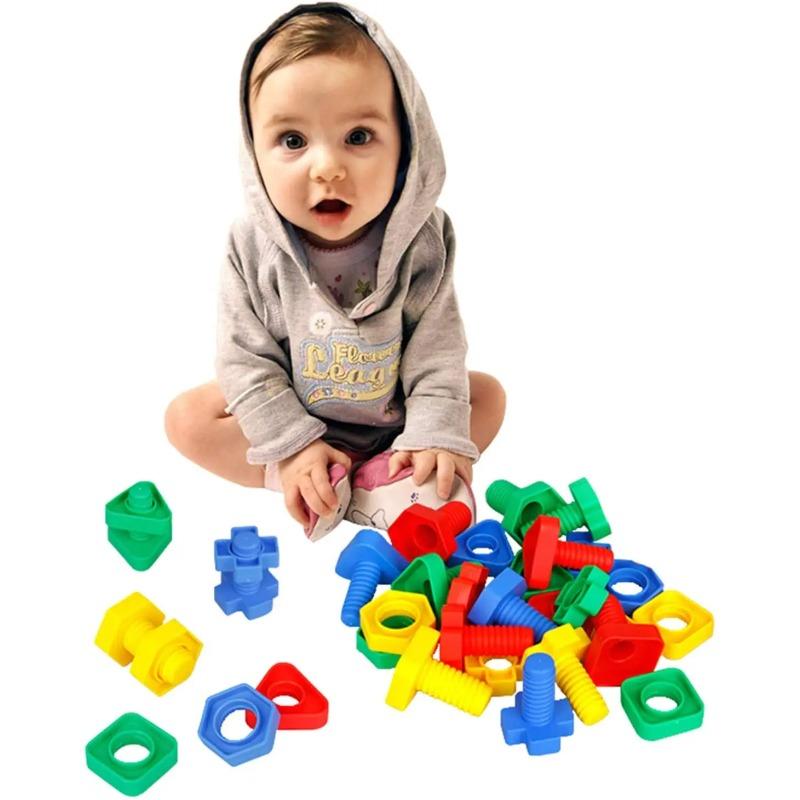 6Pcs Nut Shape Screw Building Blocks Match Puzzle Toys For Children Infant Montessori Shape Color Recognize Educational Toys