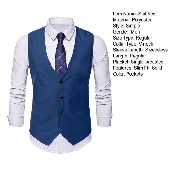 Ανδρικό γιλέκο V-λαιμόκοψη Αμάνικο μονόστομο παλτό με τσέπες Μονόχρωμο επαγγελματικό γιλέκο με λεπτή εφαρμογή