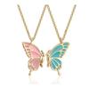 Split Butterfly Pendant Necklace Set Pink Enamel Matching Butterfly Necklaces for Best Friends