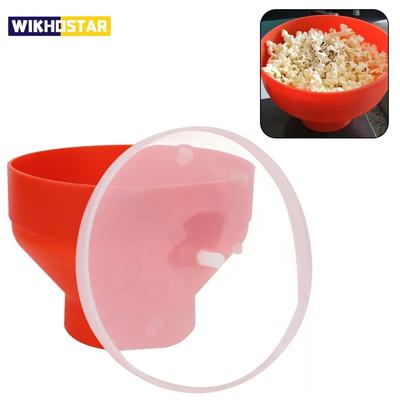Doe-het-zelf Popcorn Kom Emmer Silicone Rood Magnetron Opvouwbare Popcorn Maker met Deksel Chips Fruit Schaal Keuken Gemakkelijke Hulpmiddelen