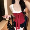 Hong Kong style with chest pad contrasting color bow sling small vest women's summer beauty back strap design sense top tide