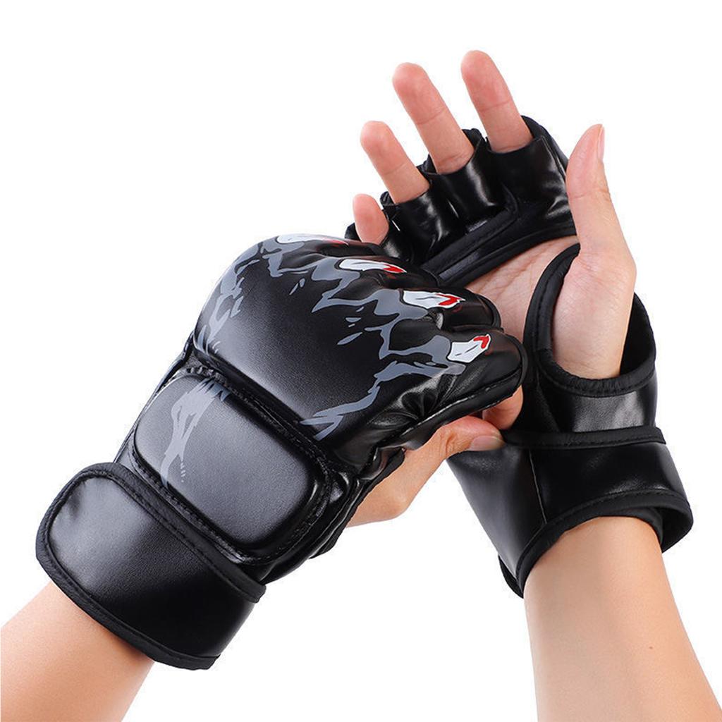 1 Pair Boxing Gloves Half Finger Kickboxing Gloves Sparring Punching Gloves for Men Women Adults