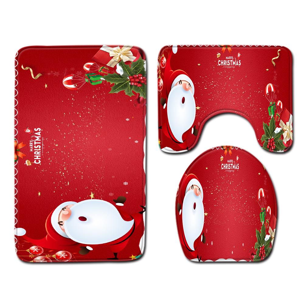 

Christmas Bathroom Floor Mat Toilet Three-Piece Set 45cmx75cm