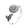 Adjustable Open Ring With Vintage Daisy Motif Copper Plated Unisex Boho Chic Statement Jewelry