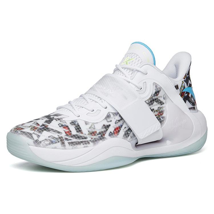 Anta Water Flower 4 Nitrogen Technology Cushioning Support Low top Performance Basketball Shoes Men's White Blue 112221602-10
