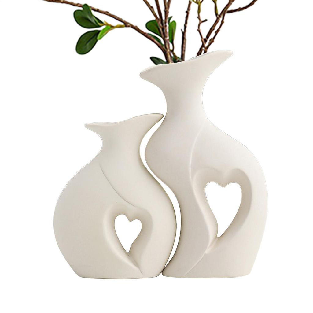 2 Pieces Heart Shaped Ceramic Vase Modern Vases Weddings Decorative Vase Home Decor For Bedroom Living Dining Room