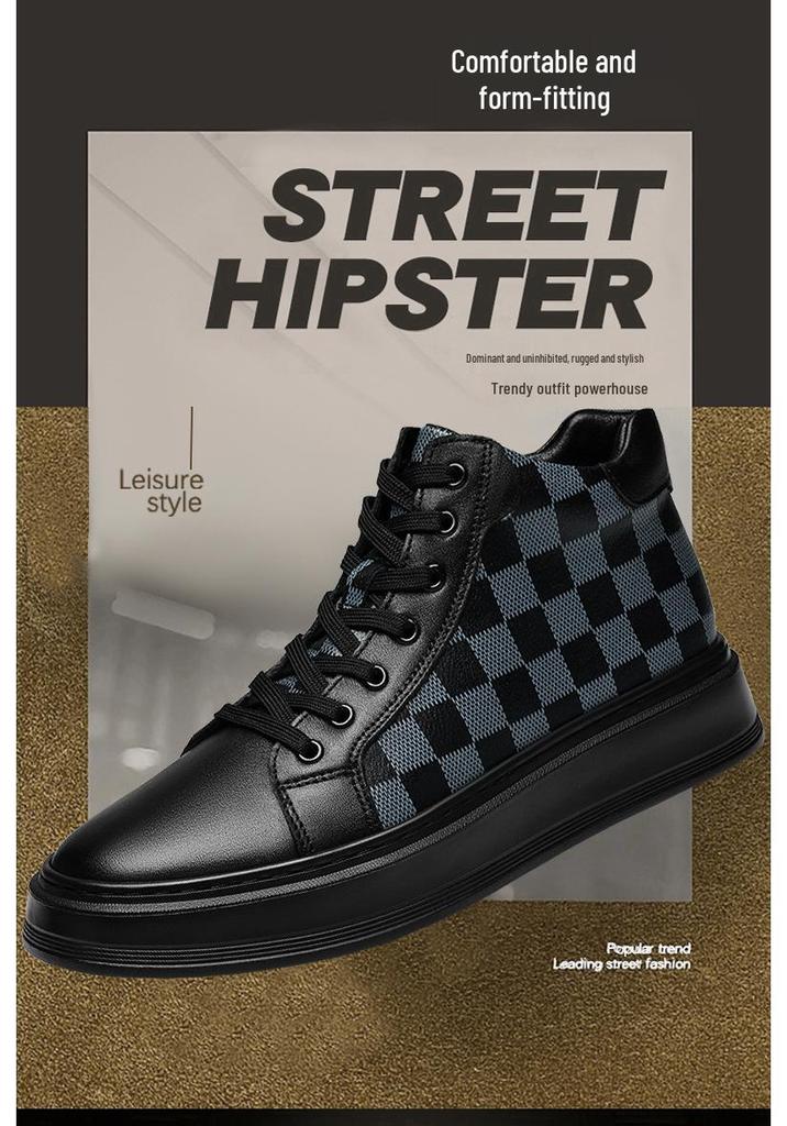Men's Retro Cowhide Leather Casual Shoes - Low or High-Top, Large Size White Sneakers