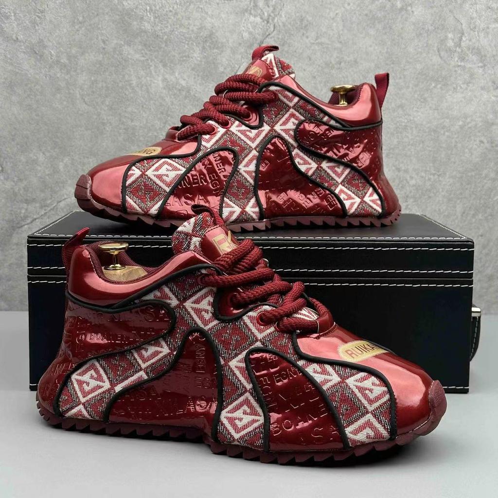 Designer Chunky Sneaker for Men Cover Bottom Board Shoes Fashion Casual Leather Breathable Increased Internal Platform Shoes