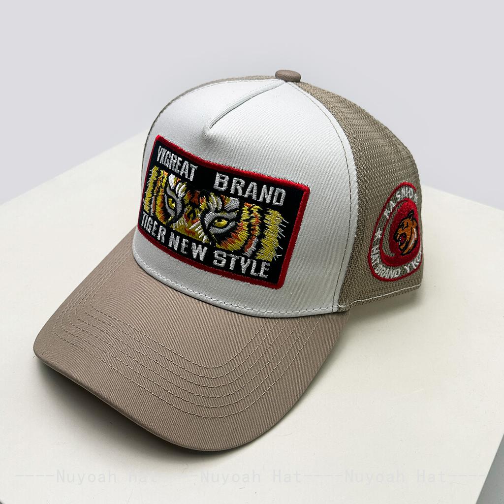 Neue Unisex-Street-Baseballkappen mit Stickerei-Tigerbuchstaben, atmungsaktiv, Farbblock, Sonnenschutz, Netz-Trucker-Kappen, persönlich, vielseitig