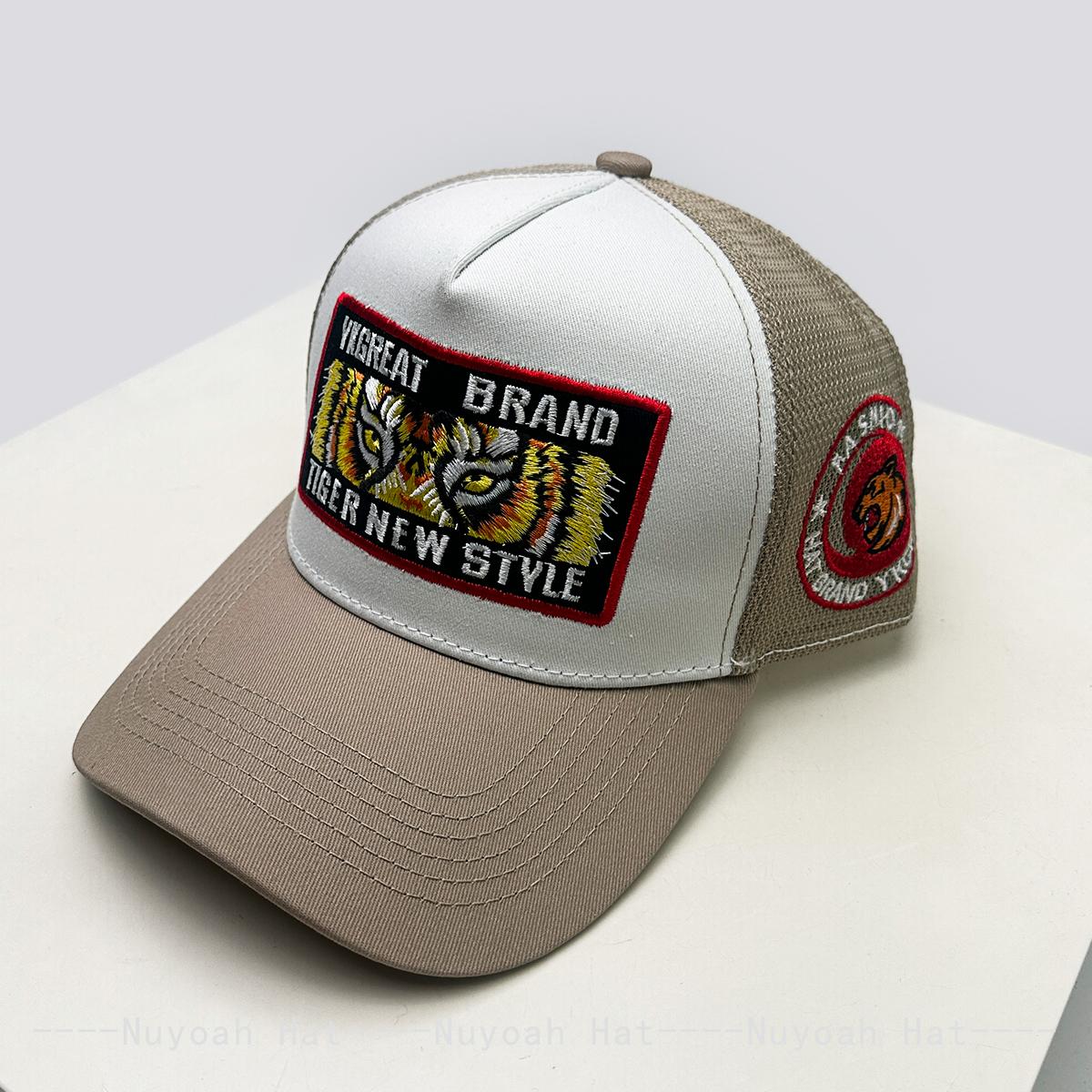 Neue Unisex-Street-Baseballkappen mit Stickerei-Tigerbuchstaben, atmungsaktiv, Farbblock, Sonnenschutz, Netz-Trucker-Kappen, persönlich, vielseitig 52-60cm