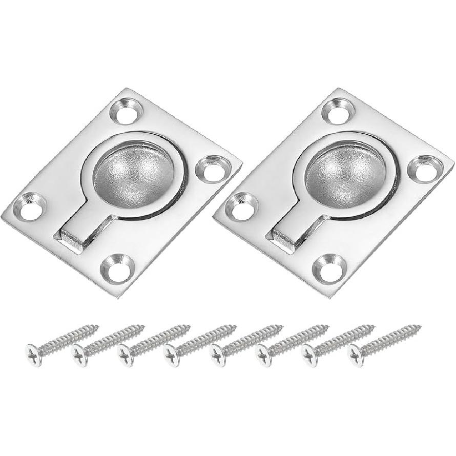 PATIKIL 1-7/8 x1-1/2 Врезные ручки-кольца, 2 шт. Квадратные врезные ручки для дверей из нержавеющей стали 316, скрытый защелка для люка лодки с винтами для морского использования